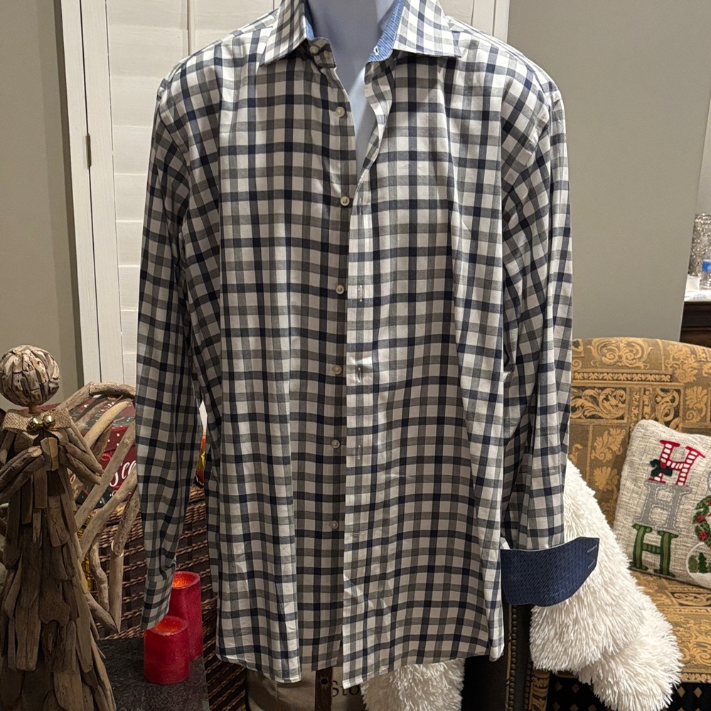 Thomas Dean Black and White Checkered Pattern Shirt